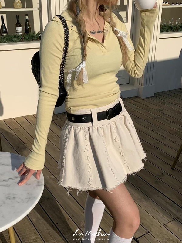 鬚邊設計寬腰頭百褶裙